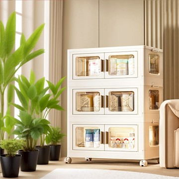 Mr.box 60面寬升級內崁式透明側板前開式折疊三層收納櫃-附滑輪 兩款可選