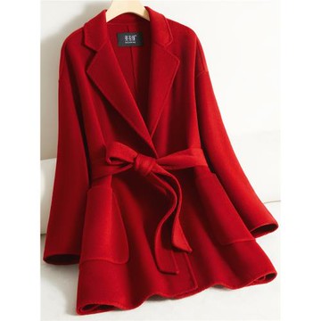 反季紅色雙面羊絨大衣女短款寬松大碼結婚羊毛呢外套2025秋冬新款
