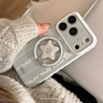 ✨限時特惠✨奶油藍星星適用蘋果17promax手機殼iPhone16條紋磁吸支架15防摔13
