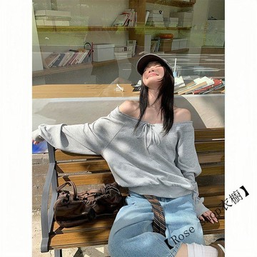 韓系綁帶露肩寬鬆長袖衛衣女秋季新款慵懶...