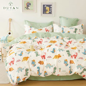 【DUYAN 竹漾】精梳純棉三件式枕套床包組 恐龍學堂 台灣製(加大)