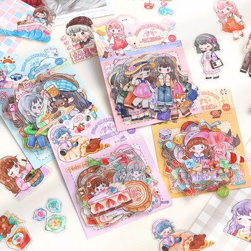 🍋檸檬青🍋現貨超可愛閃閃小世界系列手繪卡通少女PET防水貼紙4款30枚入手帳裝飾素材