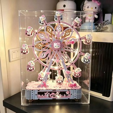 👶蝦皮特賣👶 Hello Kitty摩天輪八音盒 喵公主 木质拼装 DIY手工拼裝玩具 創意禮物 送女友生日礼物