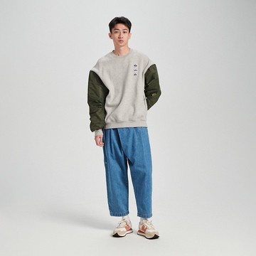 江戶勝 日系 男裝 袖子剪接造型長袖T恤(墨綠色) #上衣