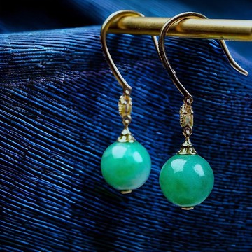 正陽綠翡翠圓珠耳環 18K金鑲嵌 | 天然緬甸玉A貨翡翠 | 送禮