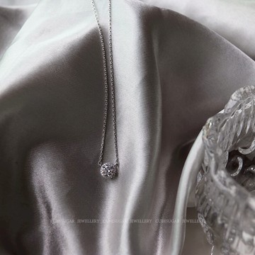 精致冷淡風 通體925純銀鍍白金微鑲滿鉆圓盤鎖骨鏈氣質簡約項鏈1入