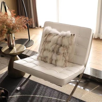 高級抱枕狐貍皮草羽絨米白沙發客廳意式靠枕樣板間別墅床上背墊軟