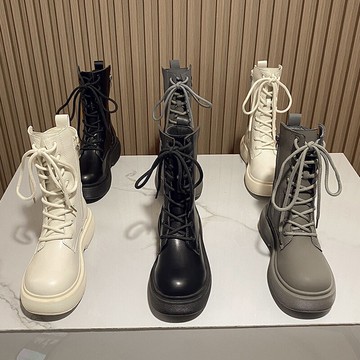 馬丁靴女2021年新款靴子厚底女靴春秋單靴黑色短筒英倫風系帶短靴