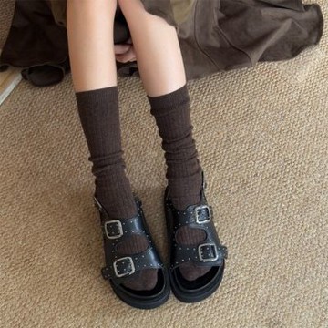 DONGCHICHI超時髦 必收 鉚釘 厚底 涼鞋  麂皮 韓風 厚底鞋 黑色 G141