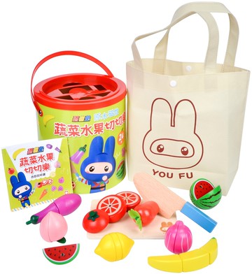 忍者兔蔬菜水果切切樂 【24件原木磁性切切組(含8種蔬果、1片砧板、1枝木刀)+收納袋+遊戲說明書】