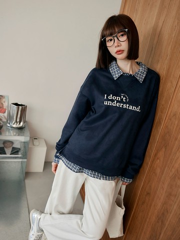 復古麂皮絨英文標語印花大學T