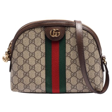 GUCCI 古馳 經典Ophidia系列GG Supreme帆布印花綠紅綠織帶皮革飾邊拉鍊斜背包