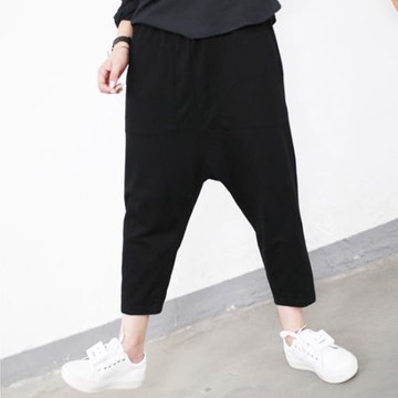 2025秋季新款小眾黑色港范女褲垮褲吊襠褲街頭bf風大襠九分褲子潮