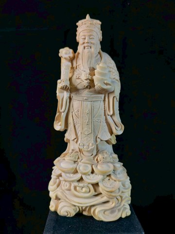 小葉黃楊木雕～財神，高20直徑8厘米重364克，保真小葉黃楊