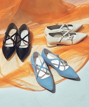 2way 交叉繫帶尖頭低跟鞋 (51116)