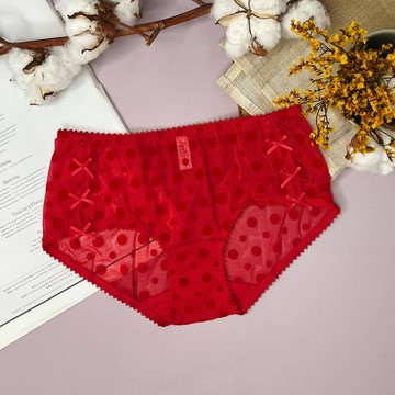 【瑪登瑪朵】浪漫法式蕾絲  低腰平口網內褲(千葉紅)