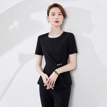 【巴黎精品】西裝套裝兩件套-珍珠圓領外套半身裙/褲子女西服2款p1bg73
