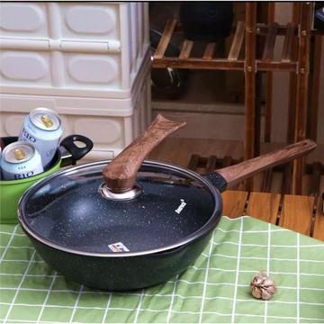 麥飯石炒鍋炒菜鍋煎炒鍋燃氣灶電磁爐通用多功能不粘鍋健康烹飪