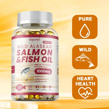 Buporai - 1000 毫克野生阿拉斯加鮭魚魚油，含Omega-3 EPA 和DHA - 60/120粒 美國製造