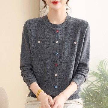 [米蘭精品] 現貨+預購 高級針織衫上衣秋冬毛衣寬鬆大碼休閒女裝百搭媽媽裝-長袖圓領薄款女上衣5色74mo8