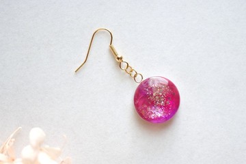 樹脂圓形耳環・花之門