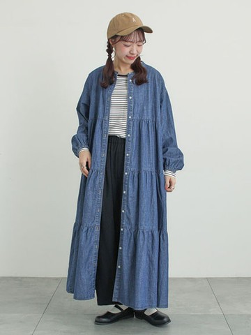 甜美層次感排釦無領牛仔連身裙(0F001617310) - Samansa Mos2