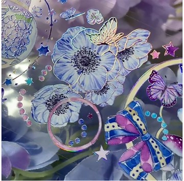 藍蘑菇與藍蝶 造景 PET 紙膠帶 鐳射銀 特殊工藝