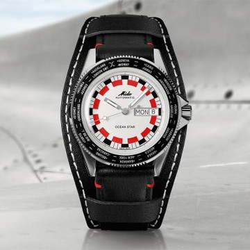 MIDO 美度 官方授權 Ocean Star Worldtimer 海洋之星 GMT 200米紅黑格紋復古潛水機械錶 新年開運 送禮推薦 M0268301603000