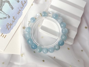 【2026年十二生肖開運水晶】海藍寶 藍月亮石 14K包金 設計款手鍊