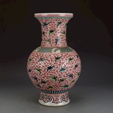 大清康熙素三彩喜上眉梢瓶古董古玩收藏真品彩繪花瓶老物件瓷器