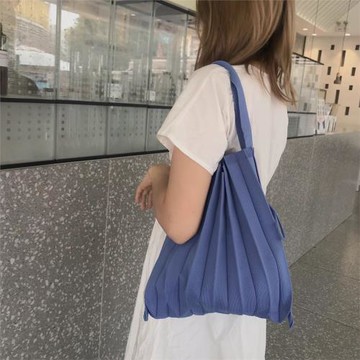 韓版ins超火博主帆布褶皺包風琴包打結純色百搭超輕手提單肩包女