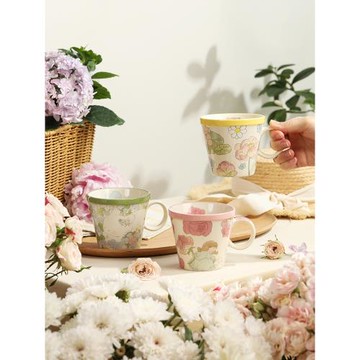 藍蓮花杯子馬克杯家用喝水杯辦公室早餐杯漂亮高顏值陶瓷杯情侶杯