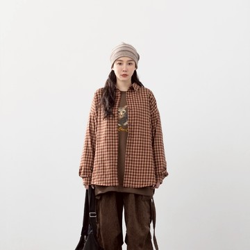 QUEENSHOP_F 女裝 經典格紋毛料長袖襯衫 三色售 現+預 【01025730】