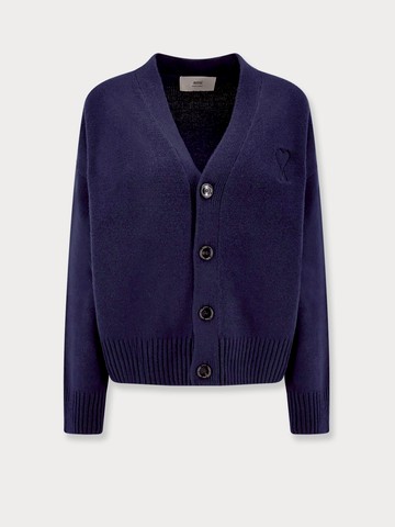 Extrafine merino wool and cashmere cardigan with embroidered logo - AMI PARIS - gender_Woman