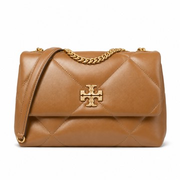 TORY BURCH KIRA 納帕皮革菱格紋翻蓋側背/肩背包-小/棕