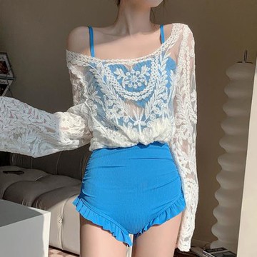 泳衣女2024夏季新款罩衫兩件套連體仙女范聚攏露背溫泉遮肚顯瘦