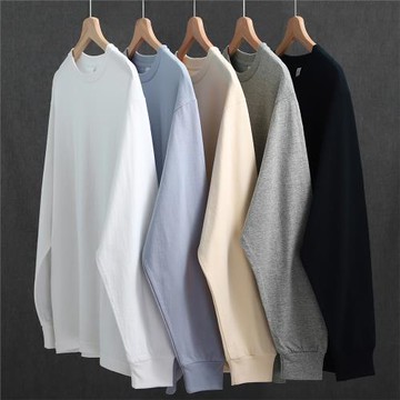 250G重磅長袖T恤 純棉厚實春秋兩穿白色打底衫日系基礎款圓領衛衣