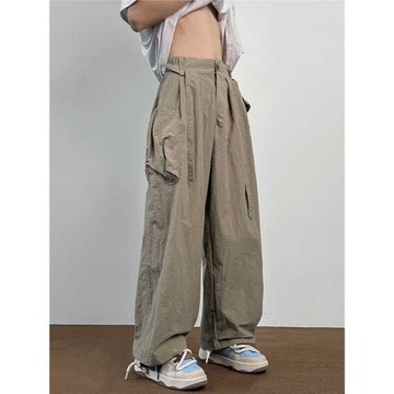 日系復古速干多口袋工裝褲男夏季薄款潮牌青少年寬松垂感闊腿長褲