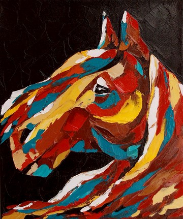 马匹动物原创厚涂画艺术作品 农舍墙面装饰