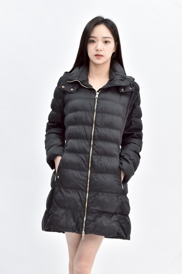 (M) massimo dutti 黑色羽絨連帽長版雙拉鍊外套