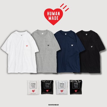 【Sharkhead】現貨 Human Made 口袋 短T 短袖 素T 黑 灰 白T 深藍 愛心 素面 寬鬆 圓領T