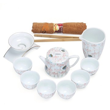 千代 甜白瓷茶具套裝 釉中彩繪琺瑯彩陶瓷簡約功夫茶具整套