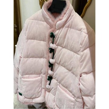 小香風絲絨復古國民風盤扣鴨絨羽絨服女設計感水貂毛加厚保暖外套
