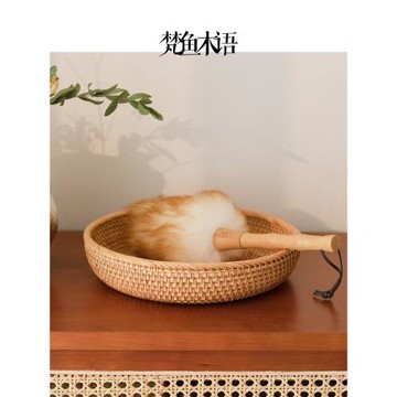 梵魚越南編織竹編水果盤藤編水果籃客廳圓形零食盤草編日式托盤