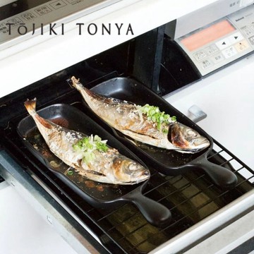 現貨 日本萬古燒 四日市 長型烤盤 煎玉子燒 烤魚專用 Tojiki Tonya 帶手把 陶瓷耐熱烤盤 焗烤盤 日本進口