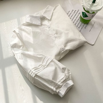 泡泡袖白色純棉襯衫女秋冬新款冬季設計感小眾內搭打底襯衣
