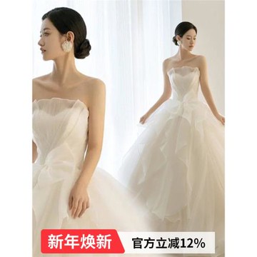 飄逸浪漫 新娘抹胸法式公主蓬蓬裙輕婚紗主紗晨袍2025新款17602