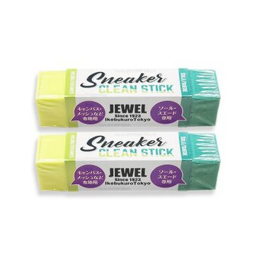 (2入超值組)日本Jewel-便攜免洗劑多材質運動鞋專用雙頭去污橡皮擦-黃綠色1入(帆布網面麂皮白球鞋除漬萬用擦,鞋邊橡膠黑垢清潔棒,免水洗鞋材保養工具)