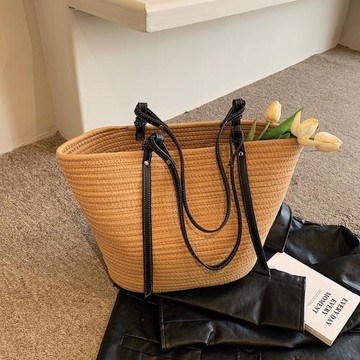 春夏草編包包女大容量2024新款網紅質感韓版單肩包時尚編織托特包
