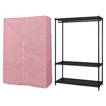 dayneeds 日需百備 輕型 三層單桿衣櫥 含防塵布套  (120 x 45 x 180cm)  粉紅點點 黑色